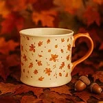 Duży ceramiczny kubek z motywem jesiennych liści, idealny na sezon chłodnych wieczorów, ciepłe napoje i relaks w domu.