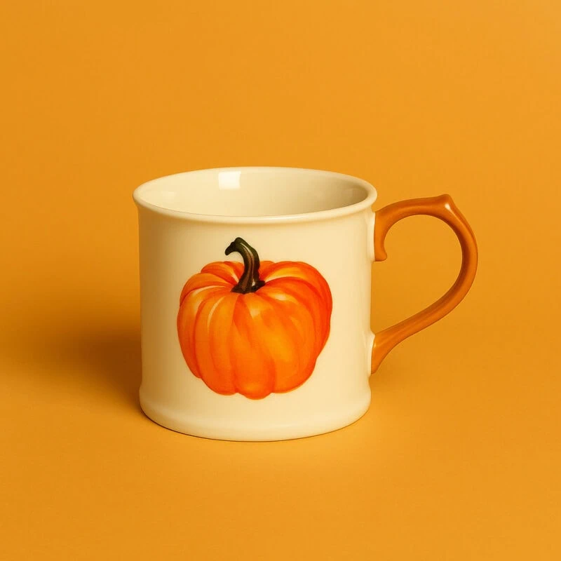 Ceramiczny kubek z ozdobą dyni na Halloween lub秋季 tematy, idealny do kawy lub herbaty, dekoracyjny element do domu typu Domowy Zakątek.