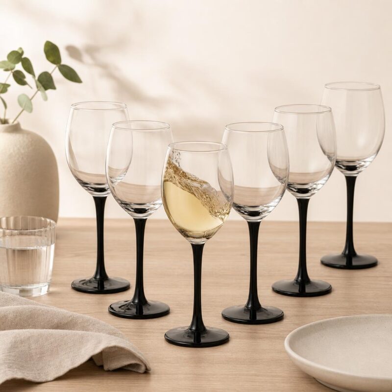 Kieliszki do wina białego 250 ml Onyx czarna nóżka 6 szt.