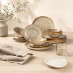 Serwis obiadowy ceramiczny 18 el. Ombres Insta jasnobrązowy