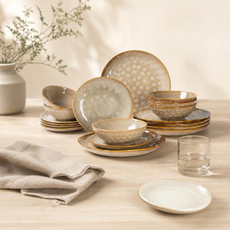 Serwis obiadowy ceramiczny 18 el. Ombres Insta jasnobrązowy