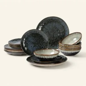 Serwis obiadowy ceramiczny 18 el. Ombres granatowo-szary