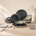 Serwis obiadowy ceramiczny 18 el. Ombres granatowo-szary