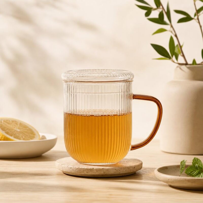 Kubek szklany z zaparzaczem i przykrywką 400 ml Jack bursztynowy