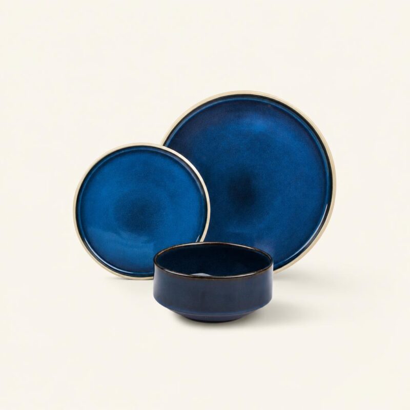 Serwis Obiadowy Ceramiczny 18 Elementów STACK BLUE Granatowy Ręcznie Wykonany na 6 Osób