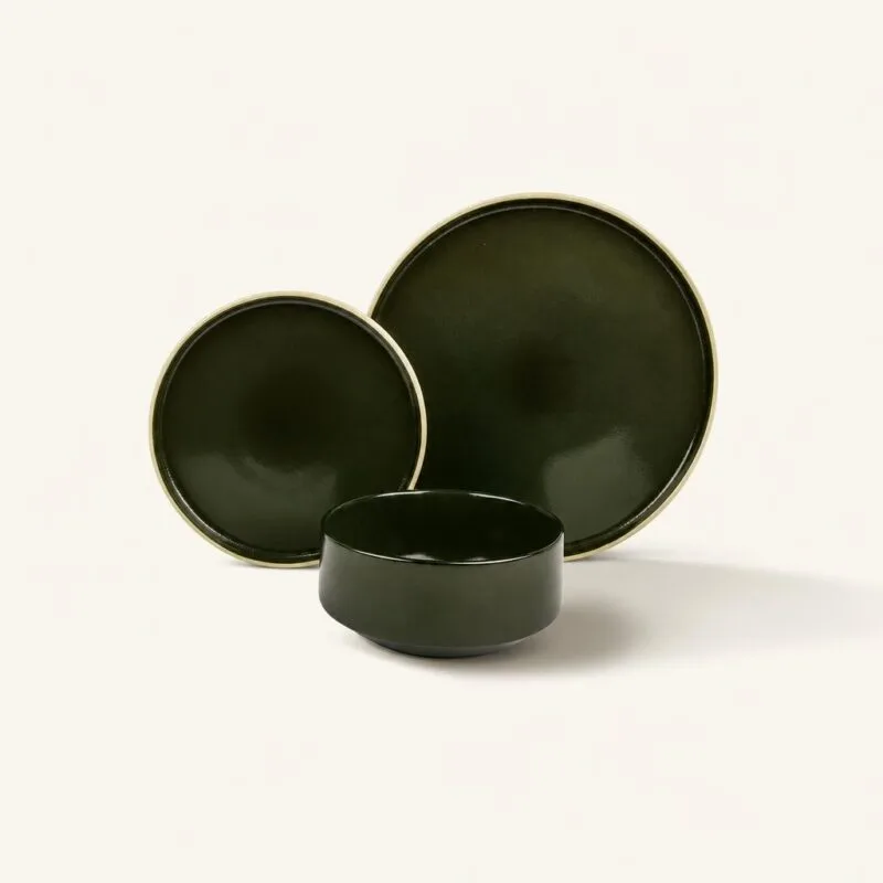 dz-graf-5907696077680-cream Serwis Obiadowy Ceramiczny 18 Elementów STACK GREEN Oliwkowy Ręcznie Wykonany na 6 Osób
