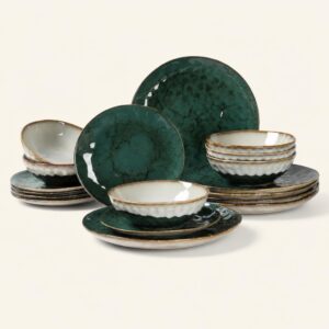 Serwis obiadowy ceramiczny 18 el. Ombres zielono-szary