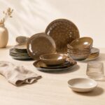 Serwis obiadowy ceramiczny 18 el. Ombres Insta brązowy