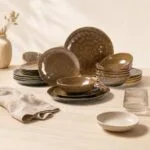 Serwis obiadowy ceramiczny 18 el. Ombres Insta brązowy