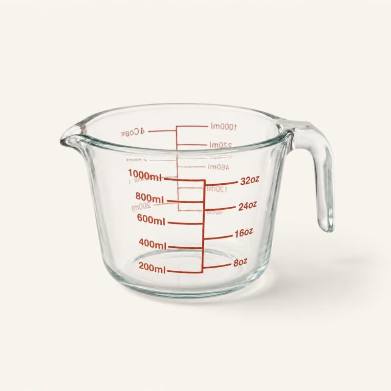 Szkło miarowe do odmierzania płynów, przezroczysta miarka kuchenną z podziałką w mililitrach i uncjach, idealna do gotowania i pieczenia.