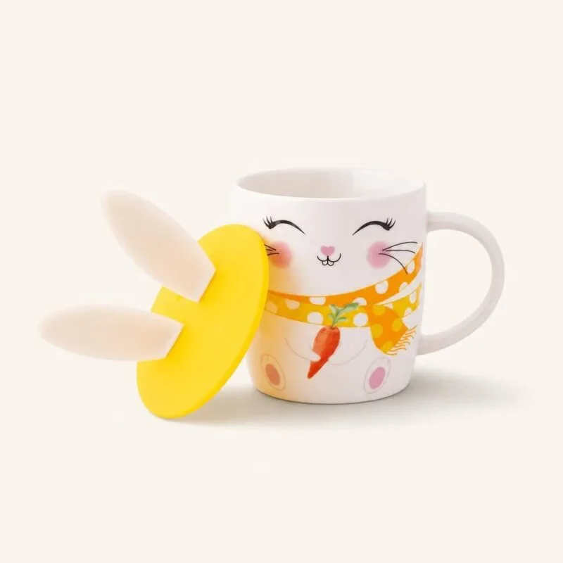 Kubek porcelanowy z pokrywką 400 ml Uśmiechnięty Zajączek
