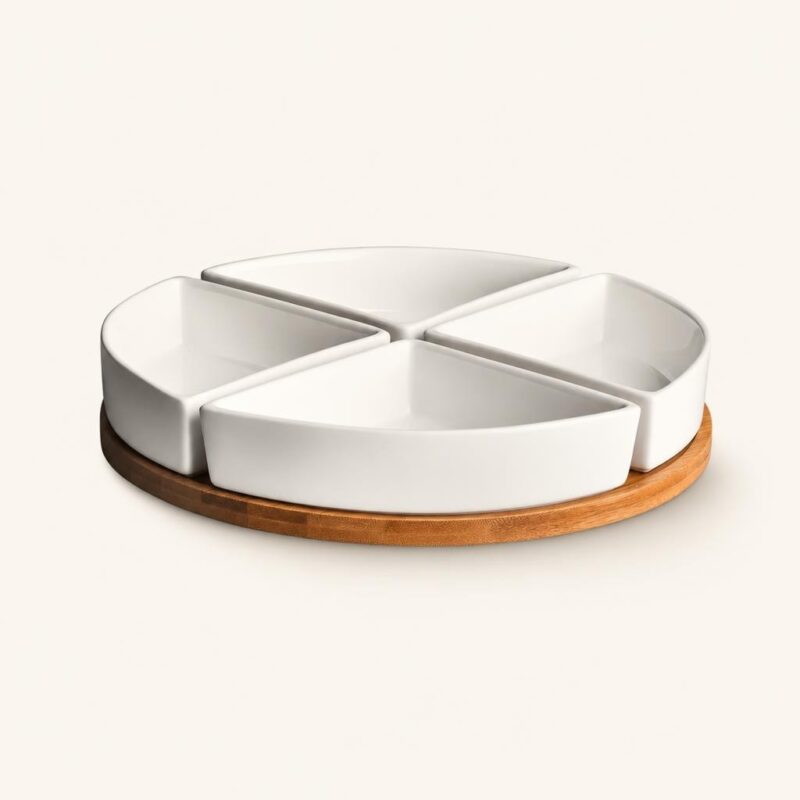 Zestaw porcelanowy na bambusie 25,5 cm kremowy