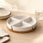 Zestaw porcelanowy na bambusie 25,5 cm kremowy