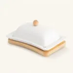 Maselniczka porcelanowa na bambusie 19 cm kremowa