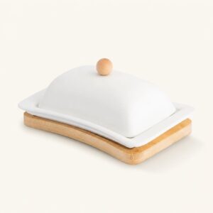 Maselniczka porcelanowa na bambusie 19 cm kremowa