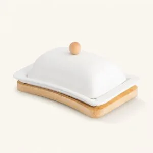Maselniczka porcelanowa na bambusie 19 cm kremowa