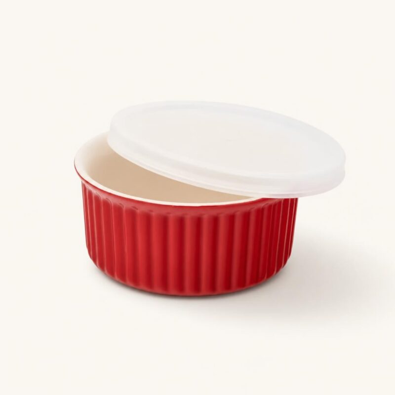 Ramekin ceramiczny z pokrywką 12,5 cm czerwony
