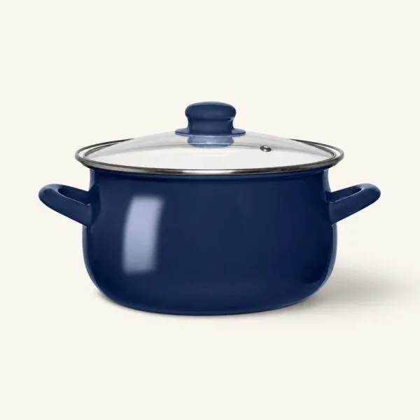 Garnek emaliowany z pokrywką 22 cm granatowy