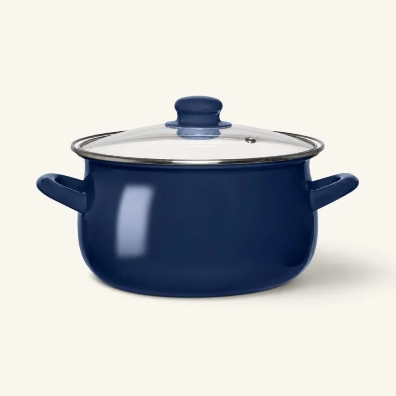 Garnek emaliowany z pokrywką 22 cm granatowy