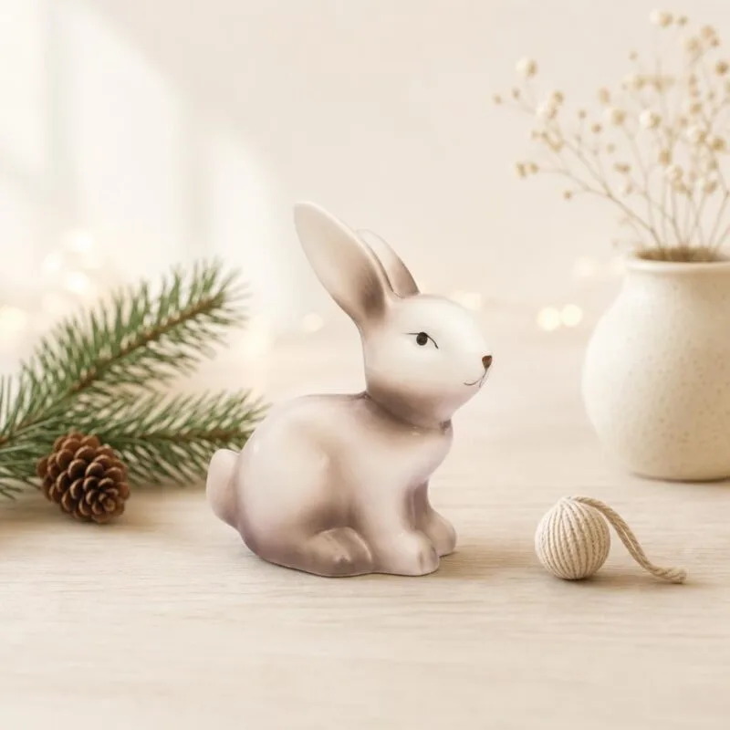 Figurka Zając ceramiczna 11 cm biało-brązowa