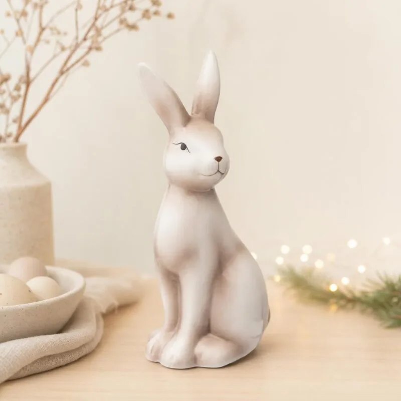 Figurka Zając ceramiczna 18 cm biało-brązowa
