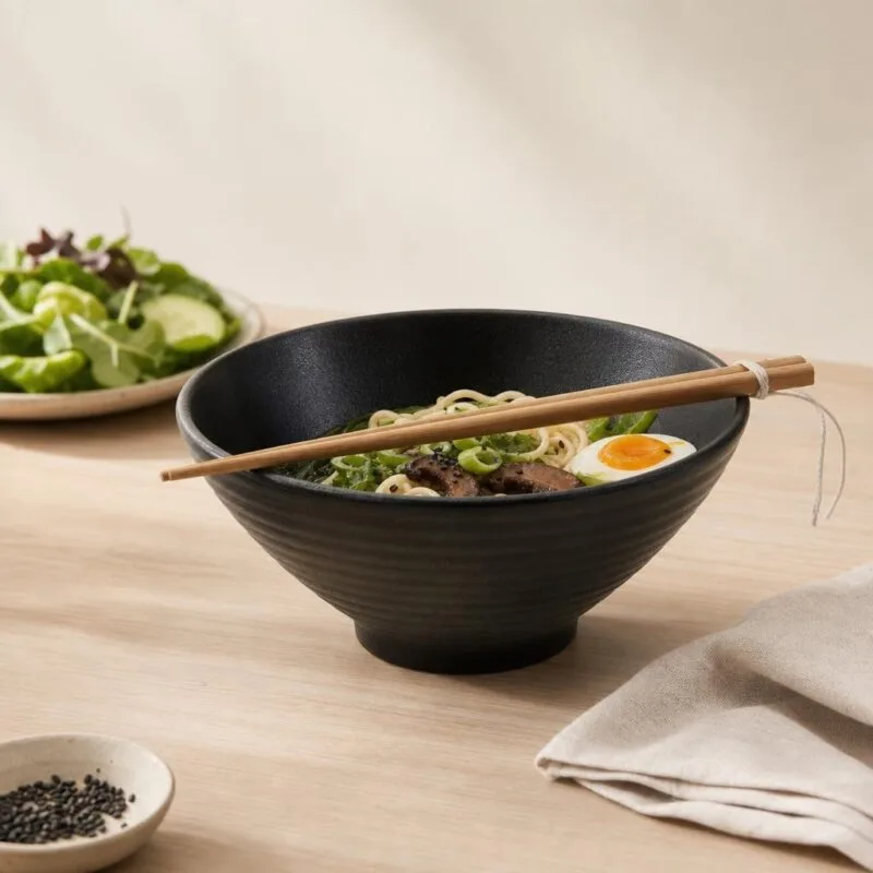 Miska ceramiczna ramen 1L czarna z pałeczkami