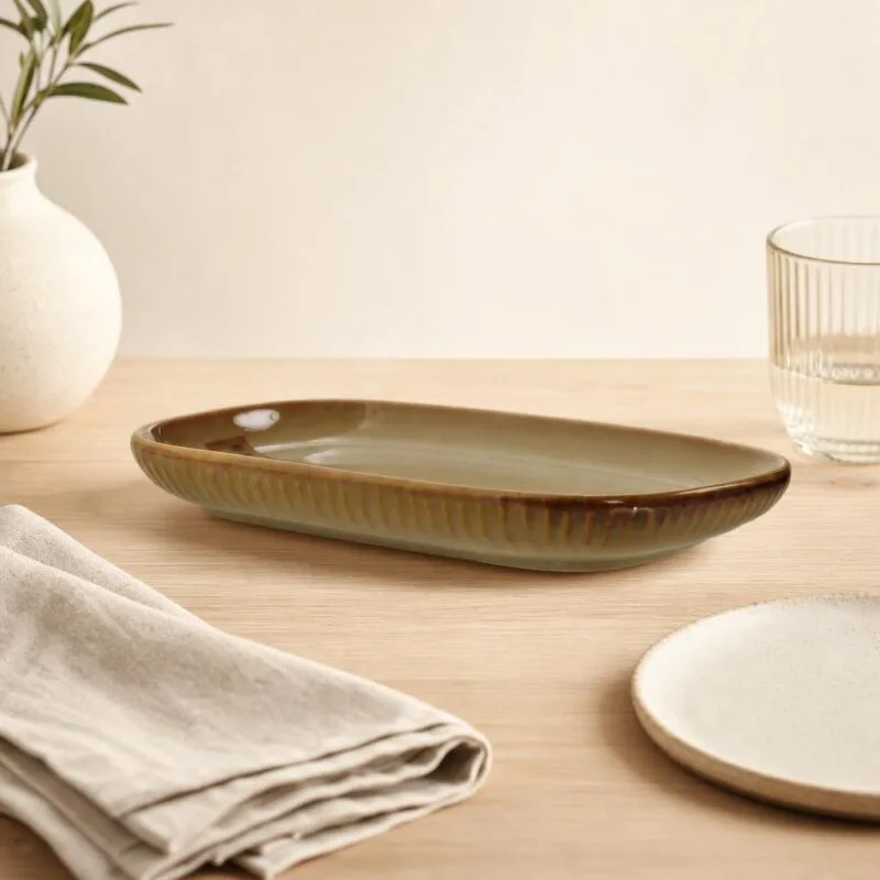 Półmisek ceramiczny prostokątny 19 cm Ombres Insta brązowo-zielony