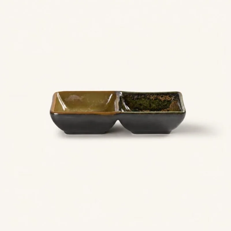 Miseczka ceramiczna podwójna 14 cm brązowo-zielona