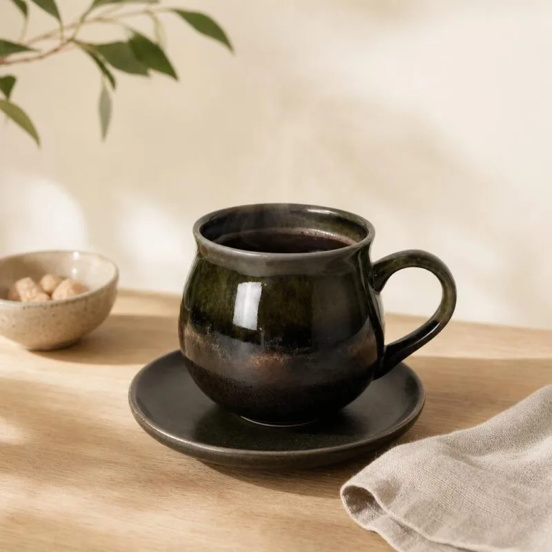 Kubek ceramiczny 8 cm brązowo-zielony
