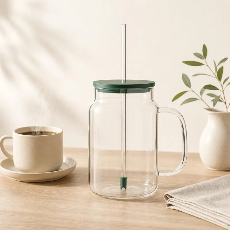 Kubek szklany ze słomką i pokrywką 1,5 L Rol Big