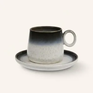 Filiżanka ceramiczna ze spodkiem 250 ml grafitowo-biała