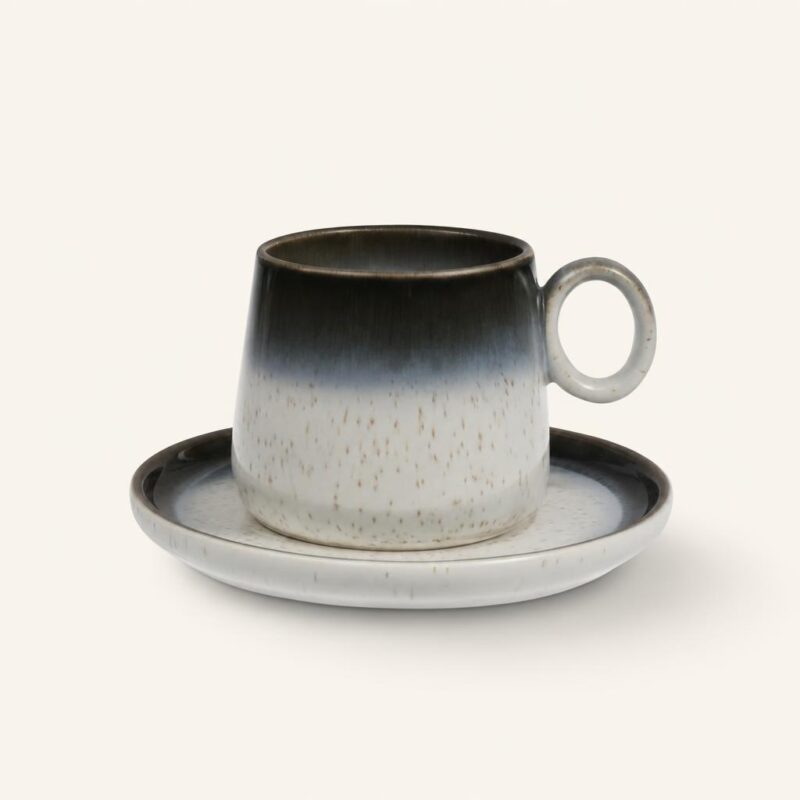 Filiżanka ceramiczna ze spodkiem 250 ml grafitowo-biała