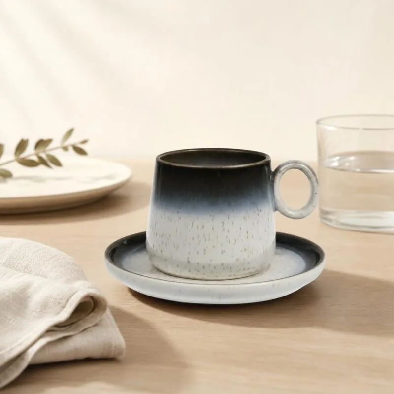 Filiżanka ceramiczna ze spodkiem 250 ml grafitowo-biała