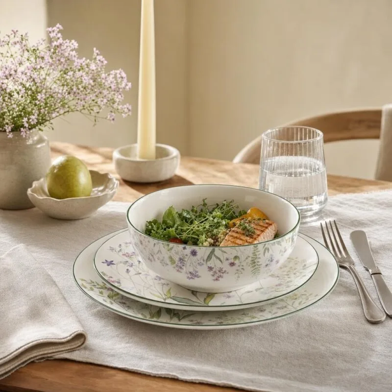 Serwis obiadowy porcelana 18 elementów zielony