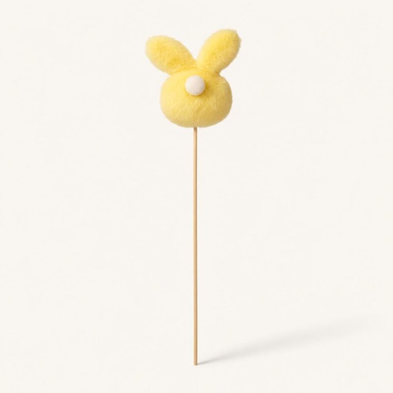 Króliczek na patyku dekoracyjny 37 cm żółty