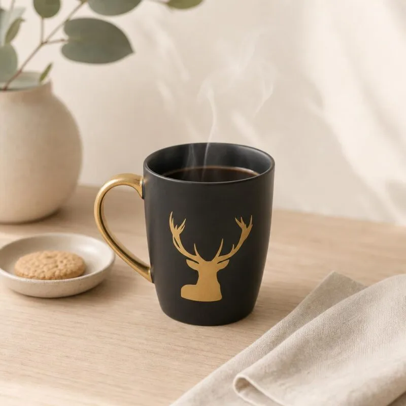 Kubek ceramiczny 300 ml czarno-złoty