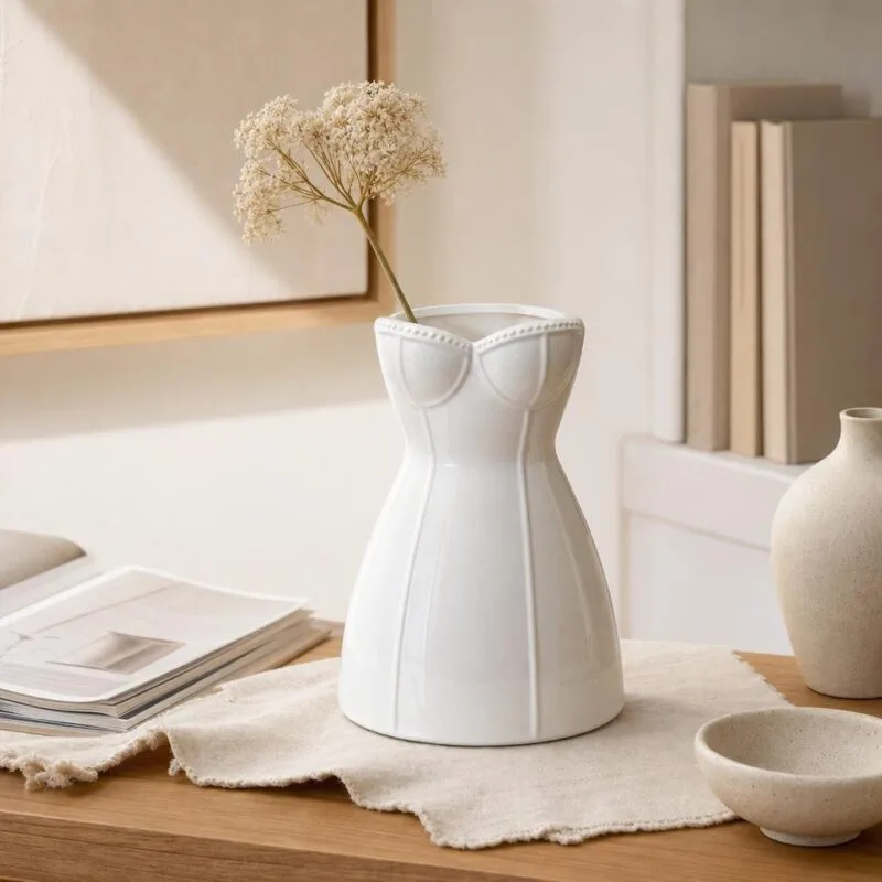 Wazon ceramiczny biały sukienka 17,5 x 26 cm