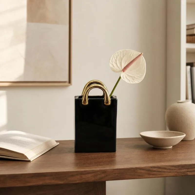 Wazon ceramiczny torebka 26 cm czarny