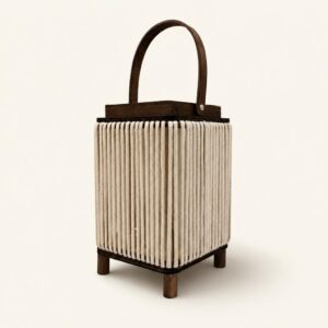 Lampion drewniany kwadratowy boho biały sznurek 17x17x25 cm