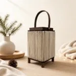 Lampion drewniany kwadratowy boho biały sznurek 17x17x25 cm
