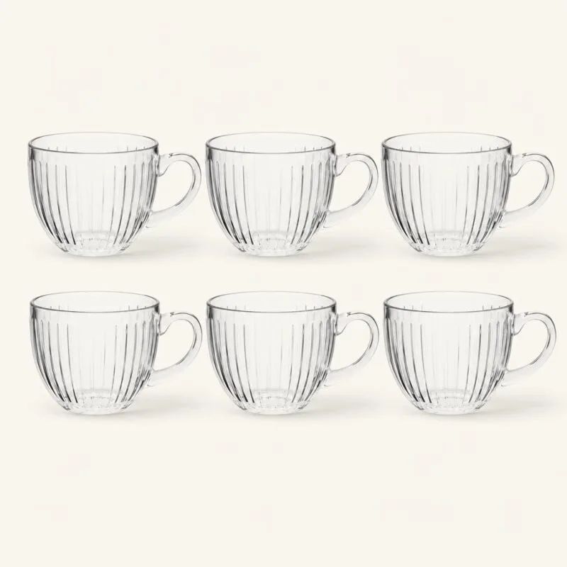 Filiżanki szklane jumbo z uchem 460 ml komplet 6 sztuk