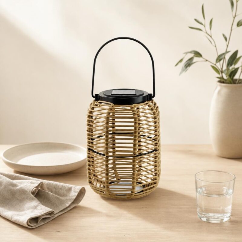 Lampion solarny LED polipropylen 15x20/31 cm naturalny