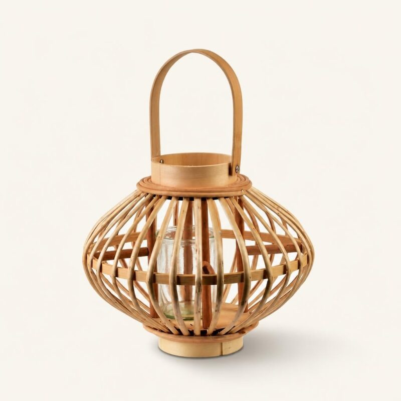 Lampion wiklinowy naturalny latarenka boho 27x22 cm
