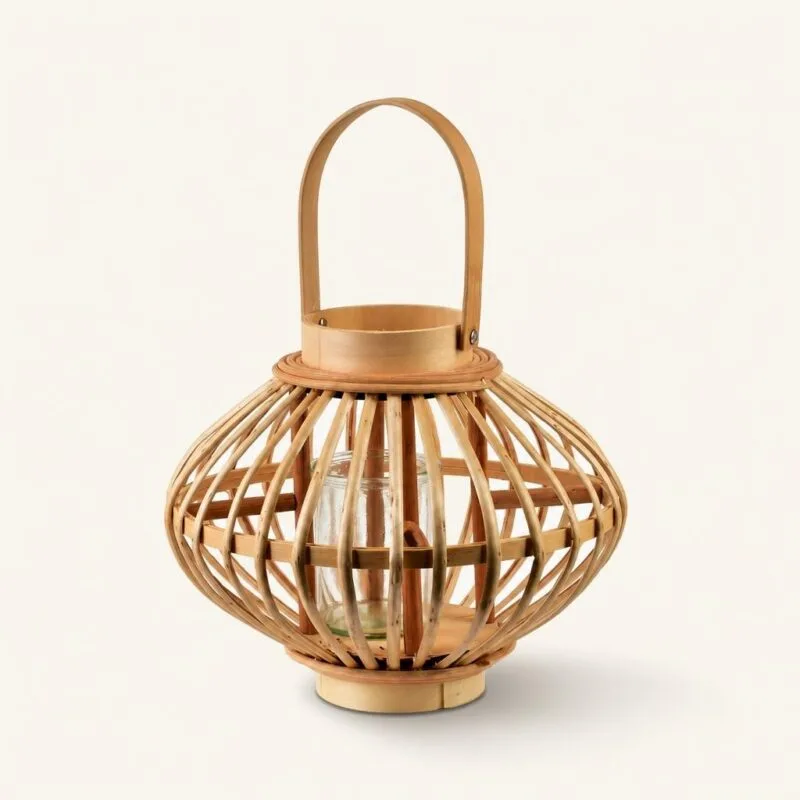 Lampion wiklinowy naturalny latarenka boho 27×22 cm