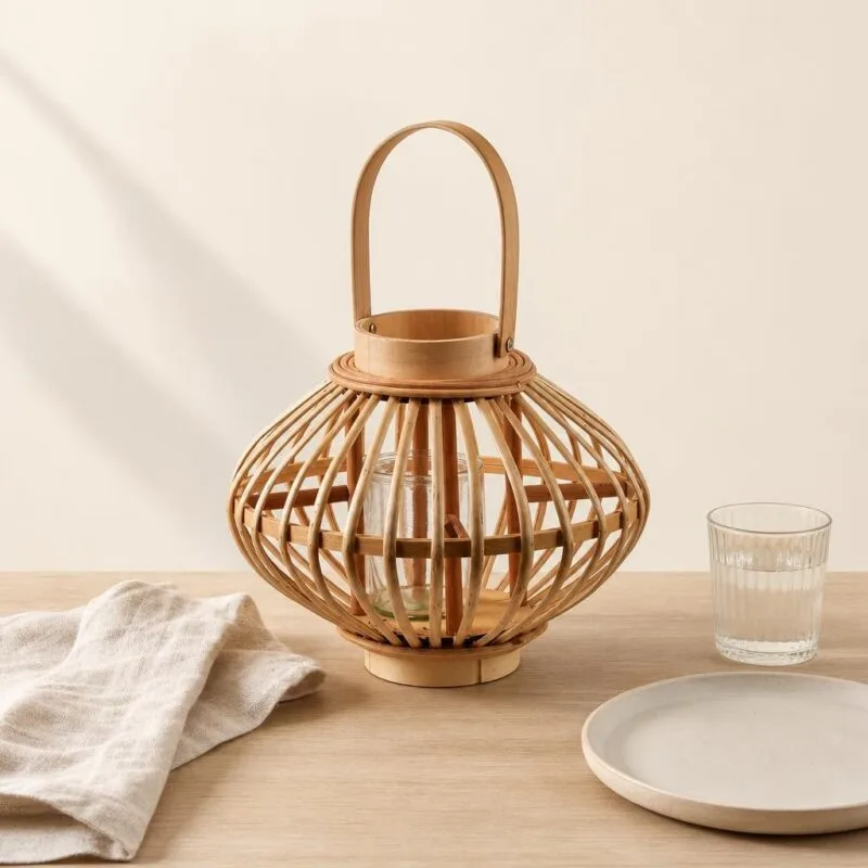 Lampion wiklinowy naturalny latarenka boho 27x22 cm
