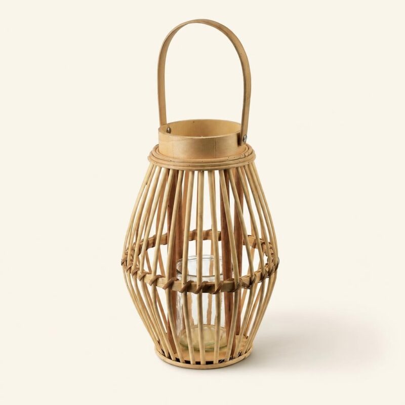 Lampion drewniany dekoracyjny 19x28 cm naturalny