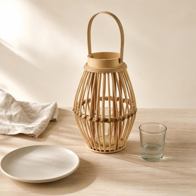 Lampion drewniany dekoracyjny 19x28 cm naturalny