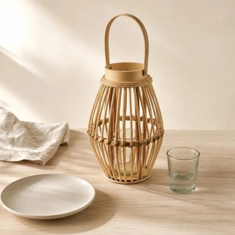 Lampion drewniany dekoracyjny 19x28 cm naturalny