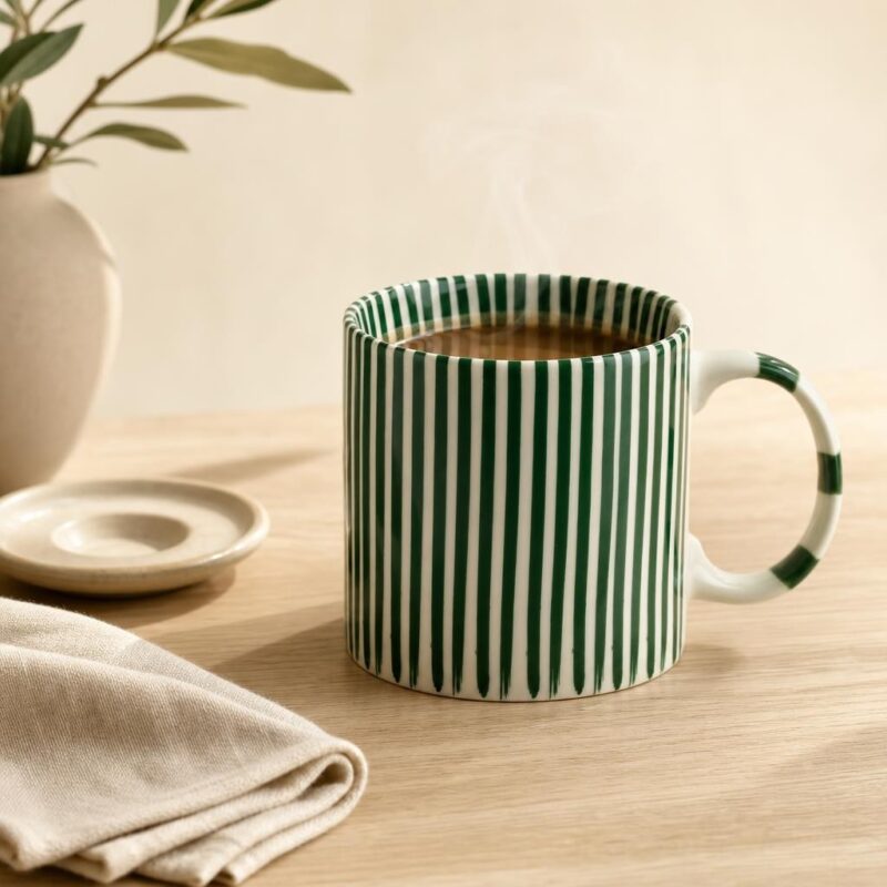 Kubek ceramiczny w paski 380 ml Ronnie zielony