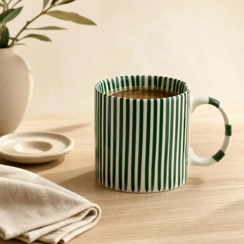 Kubek ceramiczny w paski 380 ml Ronnie zielony